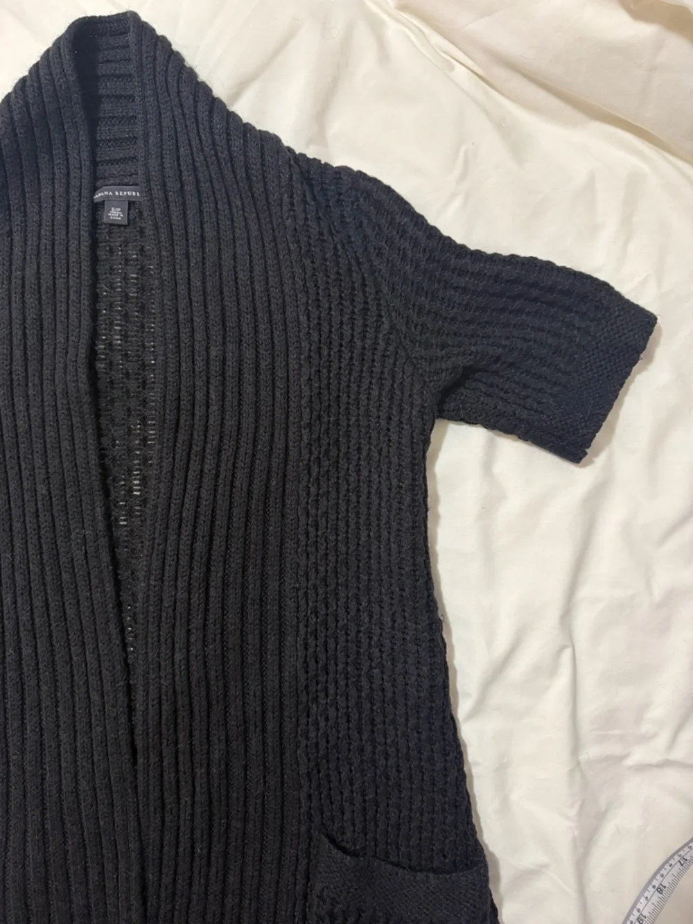 Banana Republic Black Ribbed Open-Front Short-Sleeve Cardigan - Picture 3 of 7